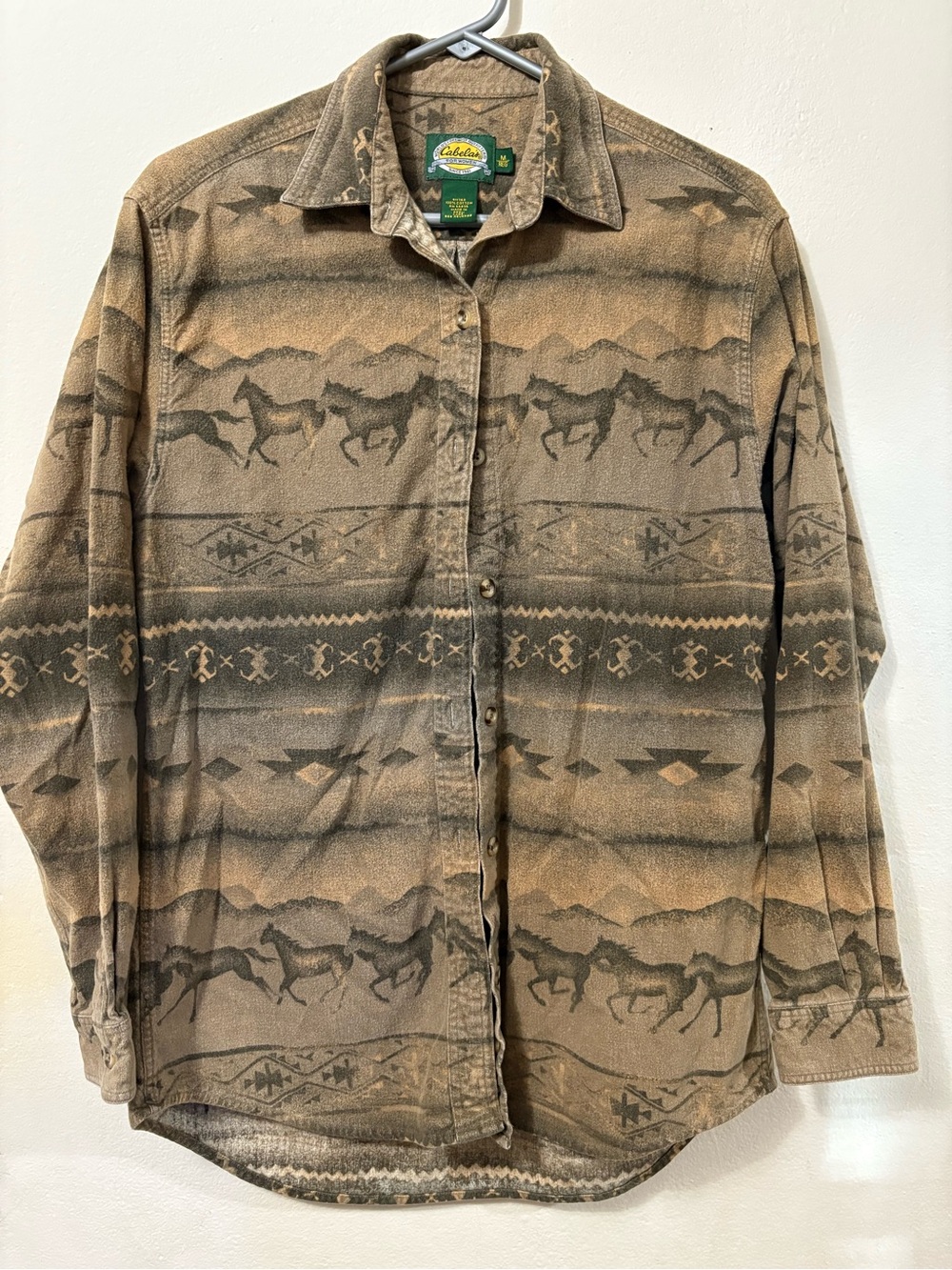 Cabelas VTG horse southwest Aztec corduroy button up shirt brown size M